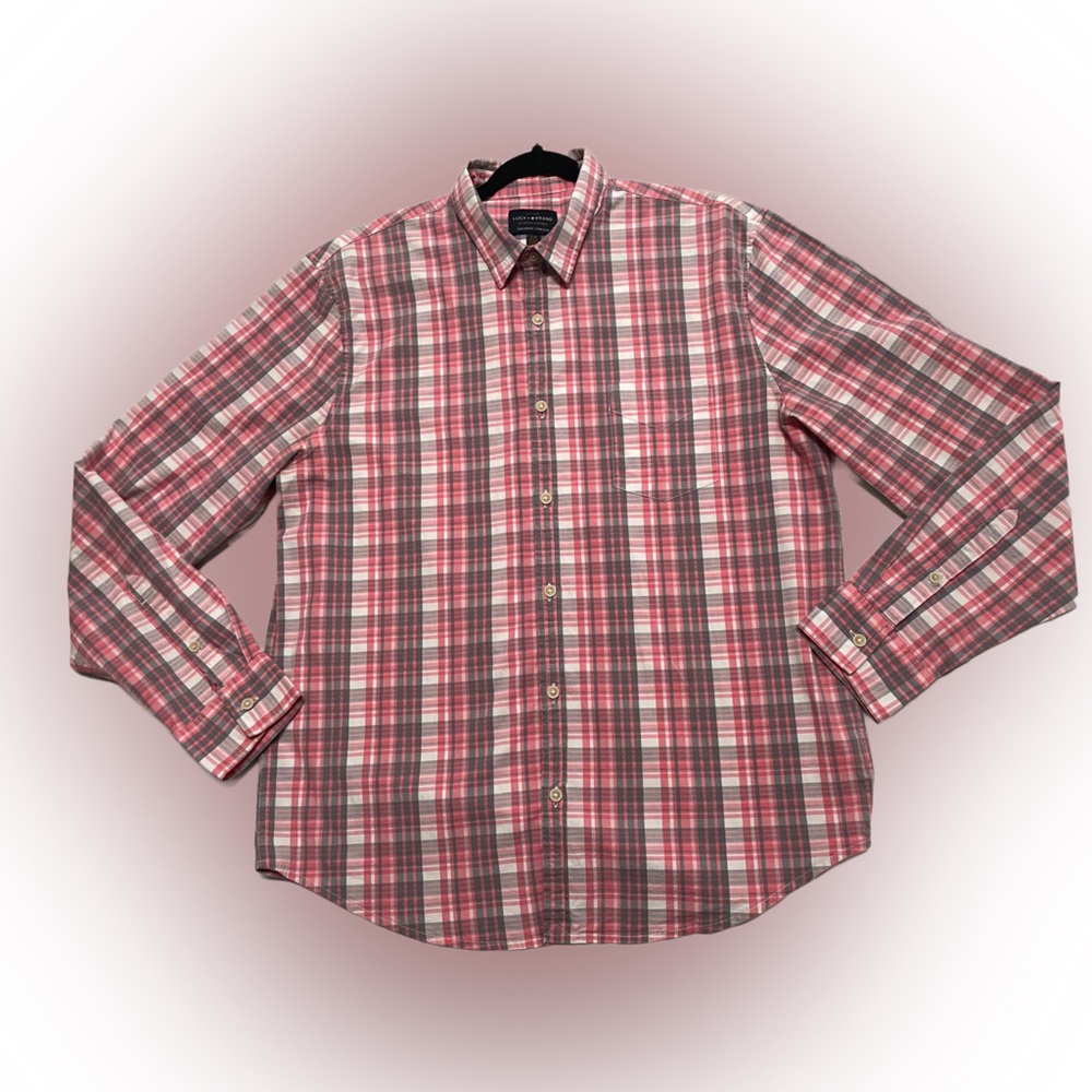 American Eagle Men Flannel Plaid Shirt Button Down Pink/Gray/White Size:L (NWT)